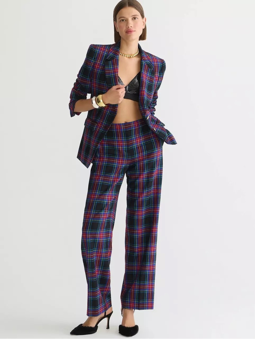 J. Crew Full-length Sydney wide-leg pant in Stewart tartan wool blend